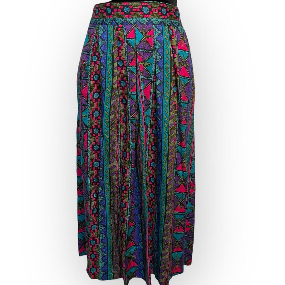Norton McNaughton Multicolor Geometric Midi Skirt - Teal, Magenta, Blue - Picture 2 of 11